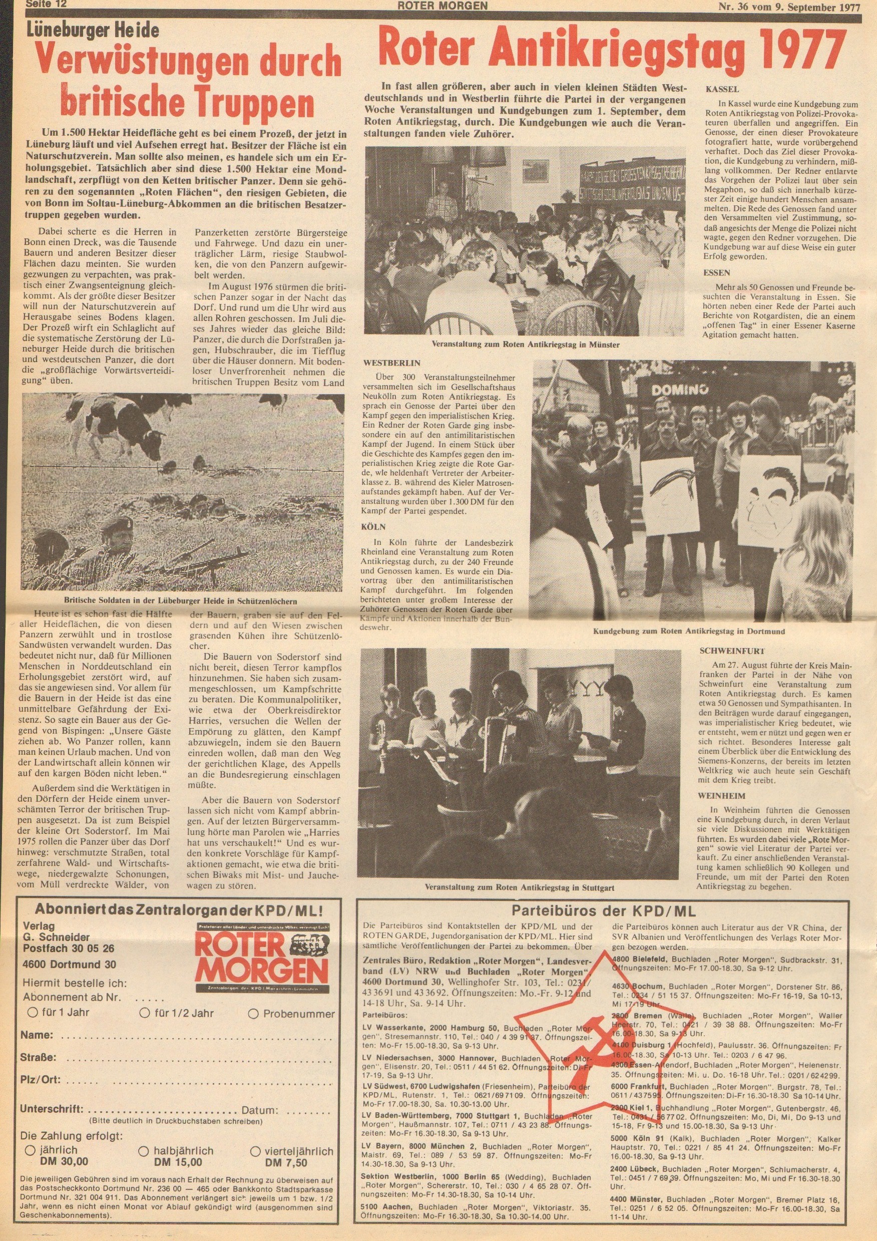 Roter Morgen, 11. Jg., 9. September 1977, Nr. 36, Seite 12