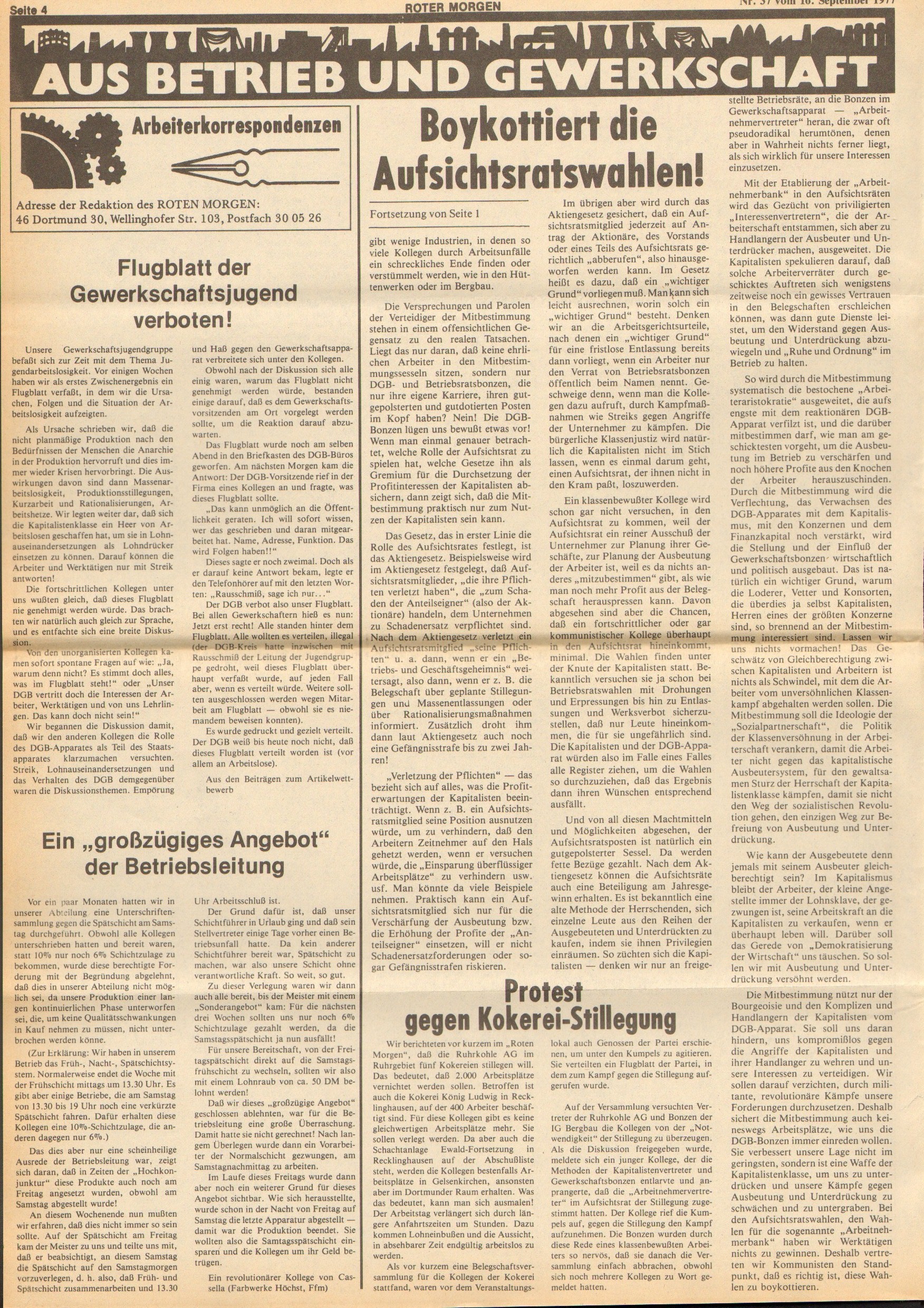 Roter Morgen, 11. Jg., 16. September 1977, Nr. 37, Seite 4