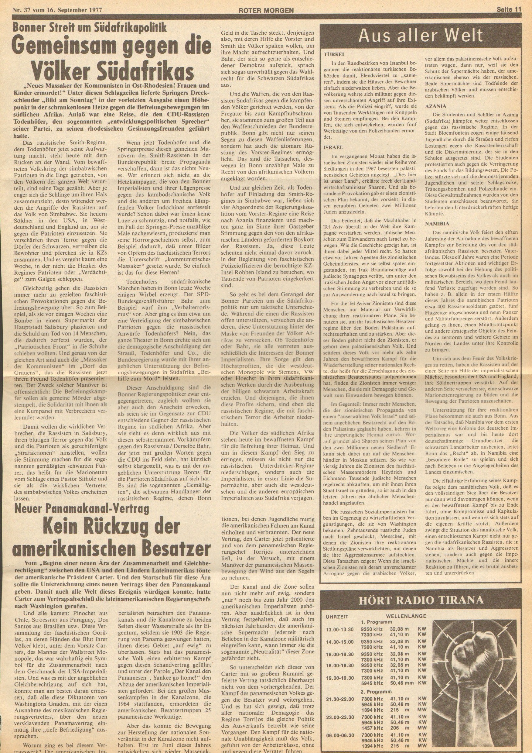 Roter Morgen, 11. Jg., 16. September 1977, Nr. 37, Seite 11