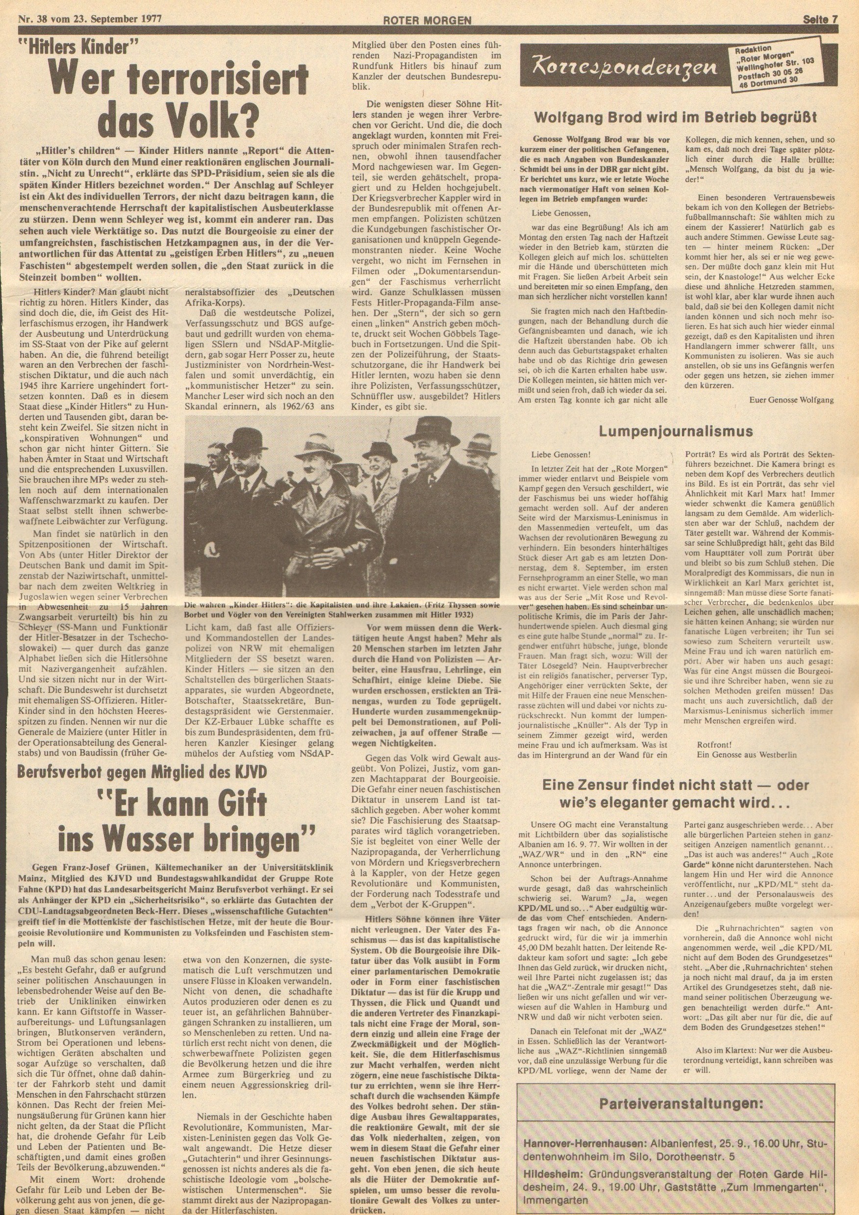 Roter Morgen, 11. Jg., 23. September 1977, Nr. 38, Seite 7