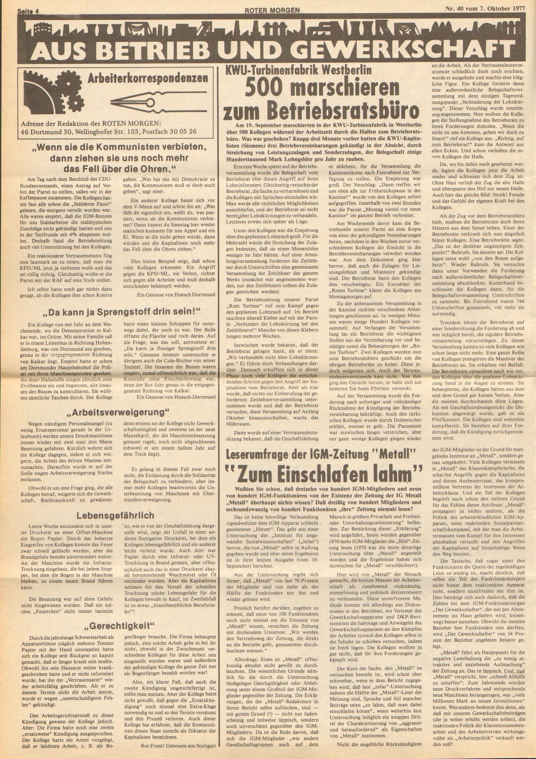 Roter Morgen, 11. Jg., 7. Oktober 1977, Nr. 40, Seite 4