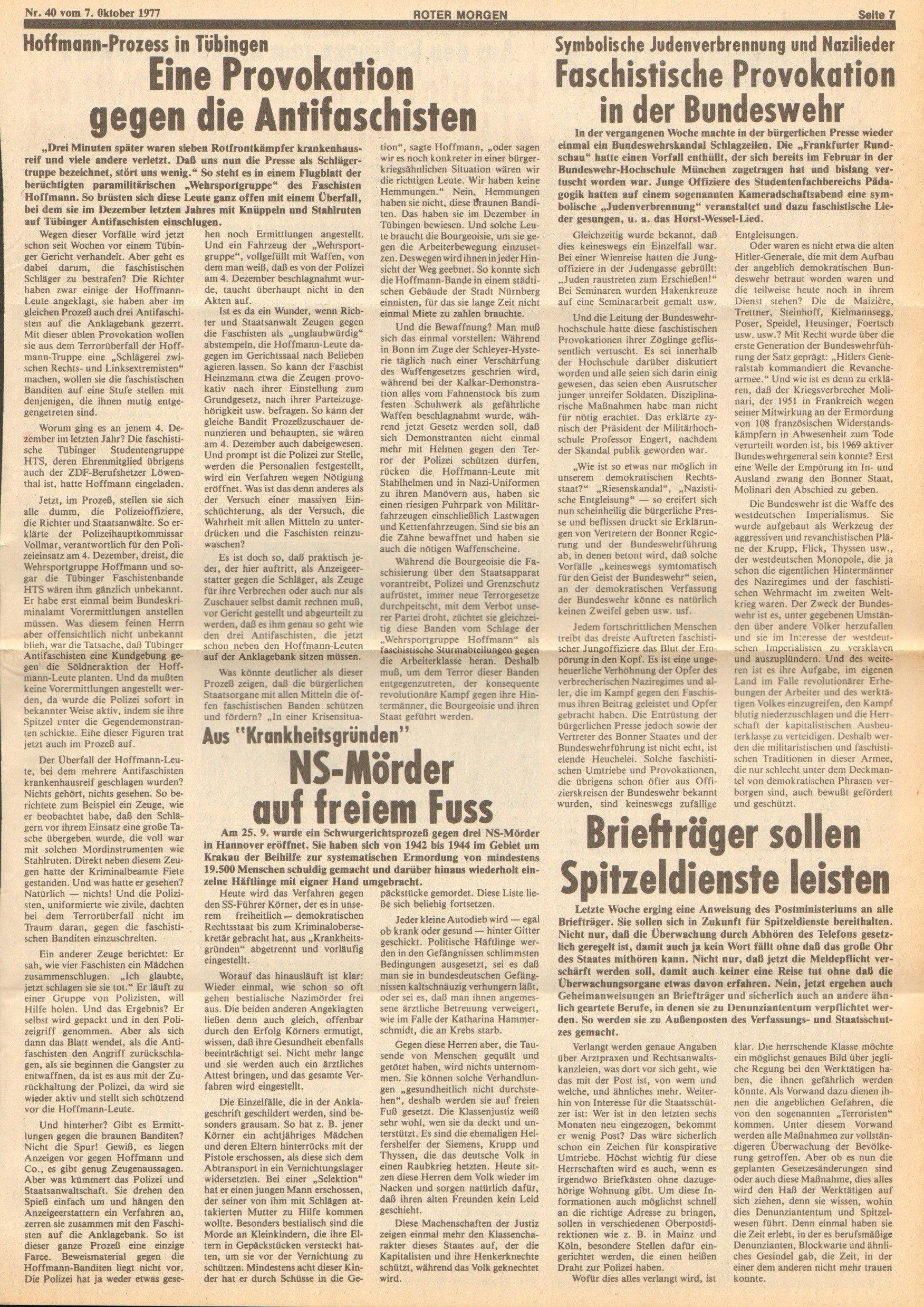 Roter Morgen, 11. Jg., 7. Oktober 1977, Nr. 40, Seite 7