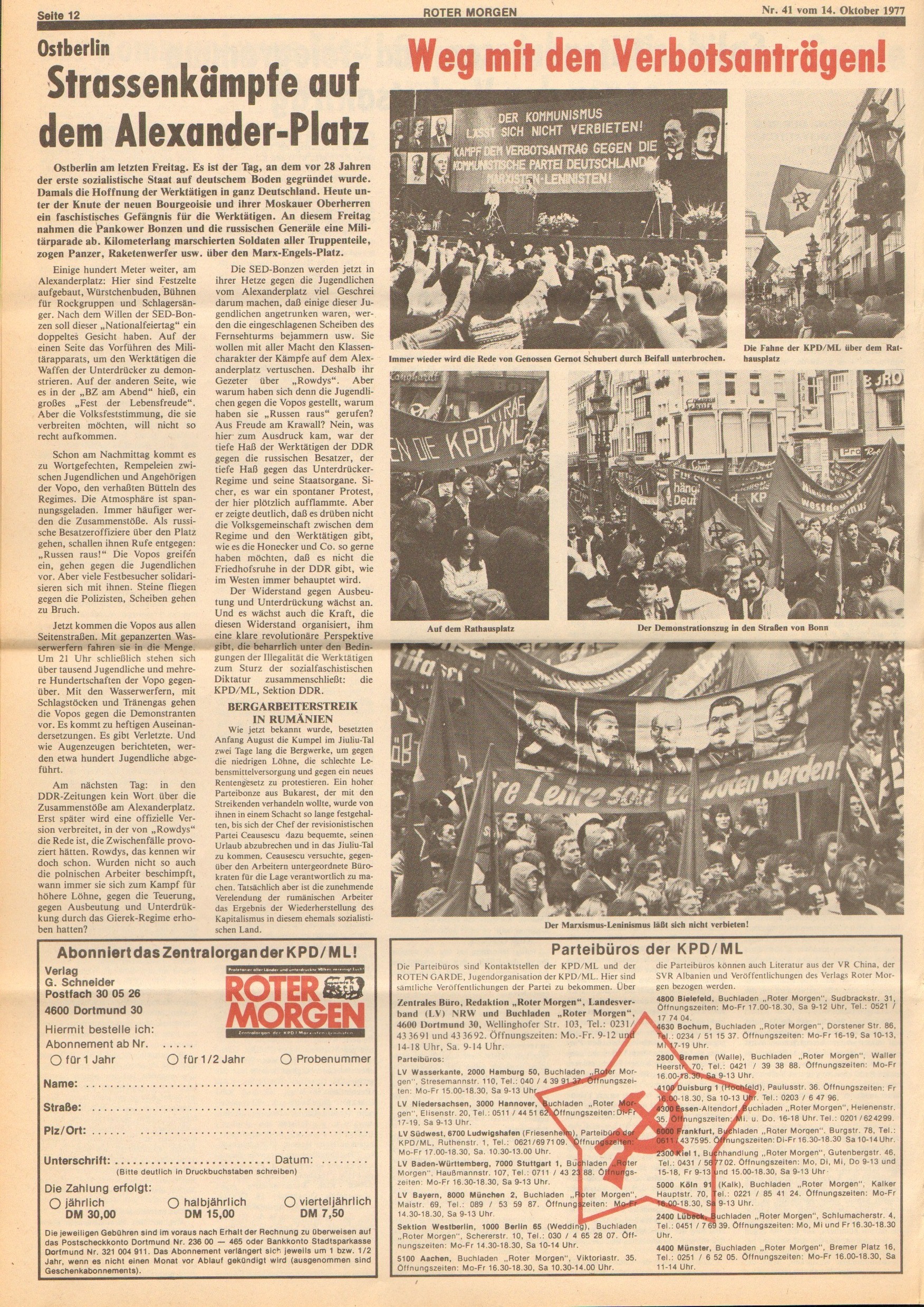 Roter Morgen, 11. Jg., 14. Oktober 1977, Nr. 41, Seite 12