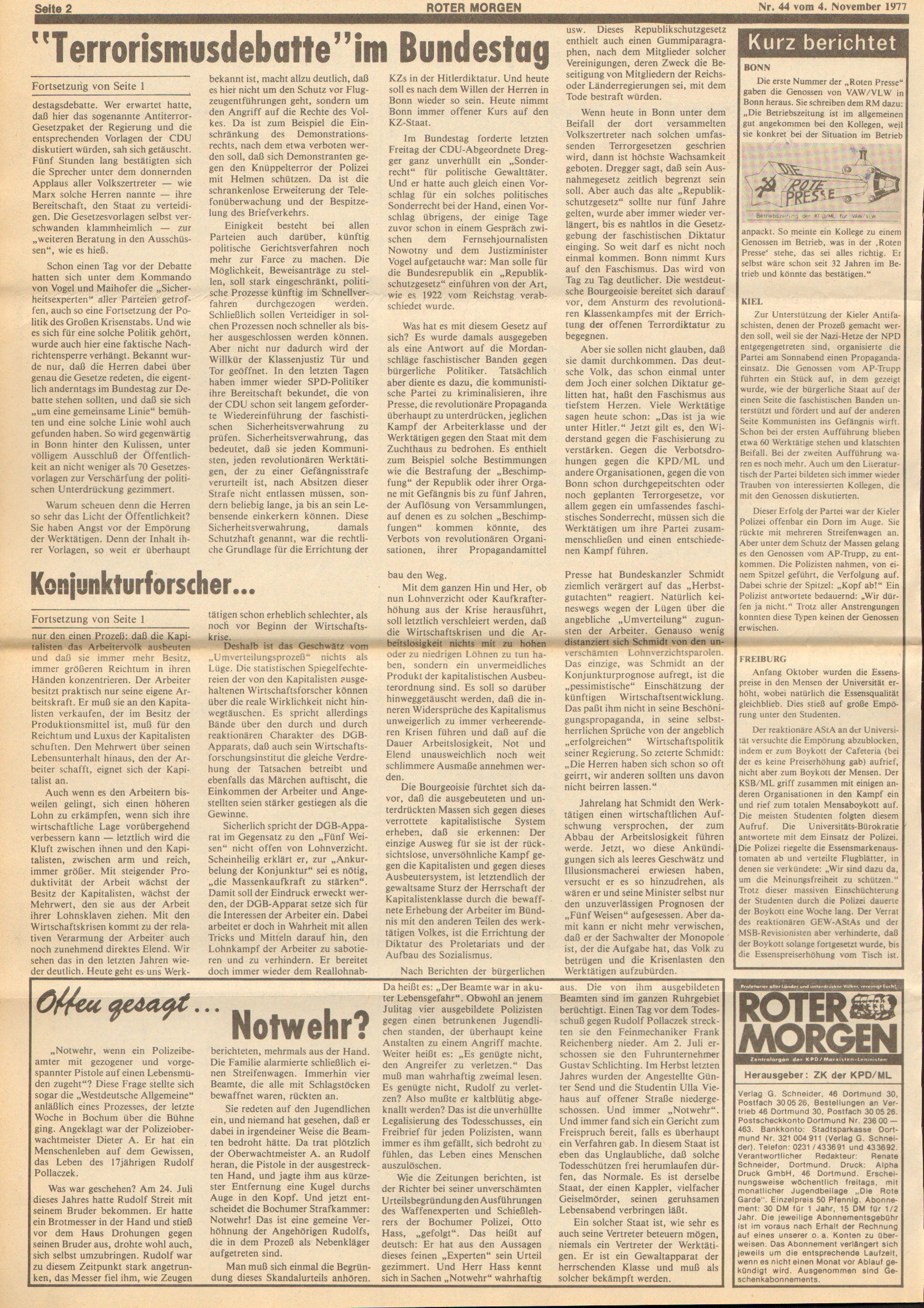 Roter Morgen, 11. Jg., 4. November 1977, Nr. 44, Seite 2