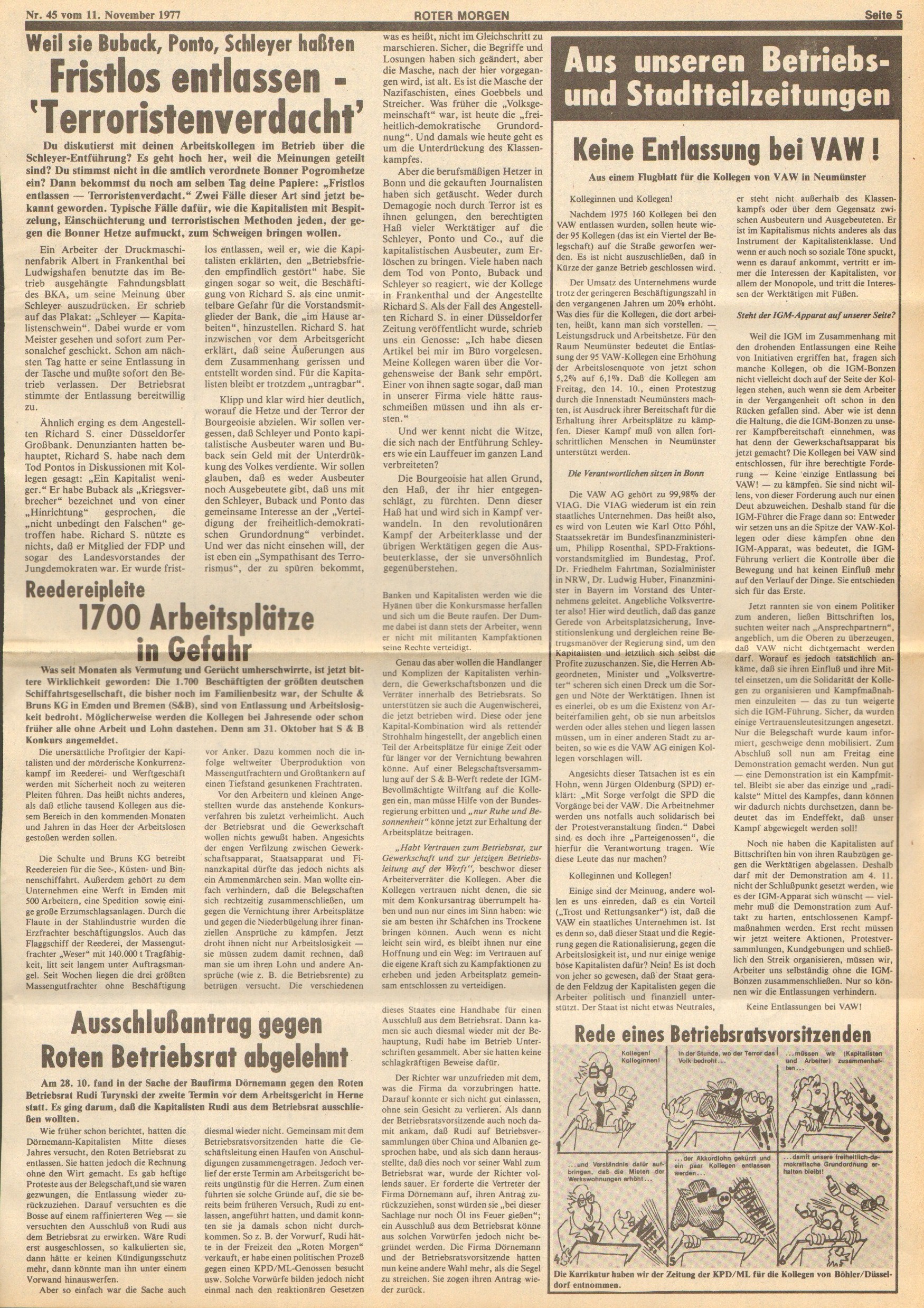Roter Morgen, 11. Jg., 11. November 1977, Nr. 45, Seite 5