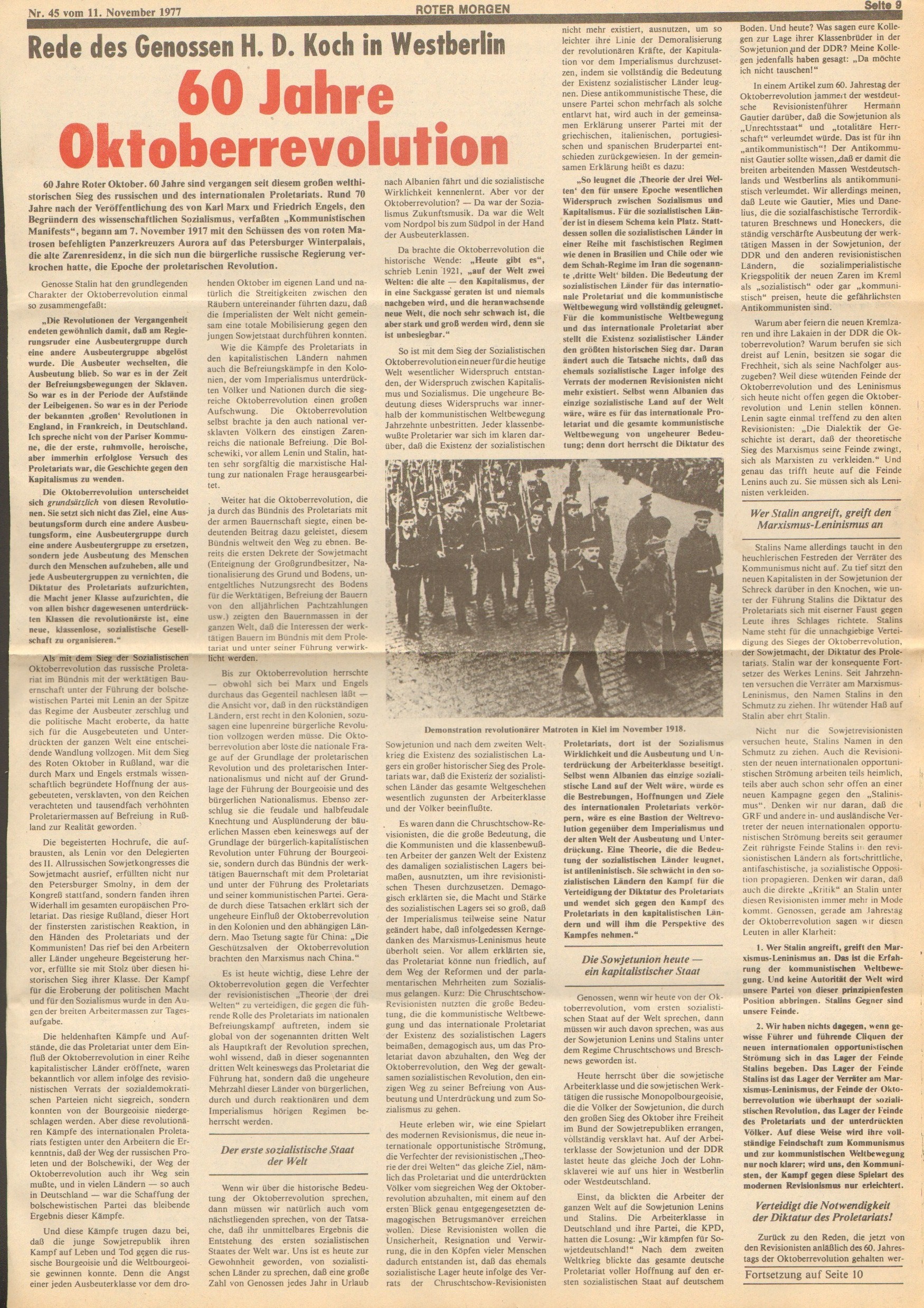 Roter Morgen, 11. Jg., 11. November 1977, Nr. 45, Seite 9