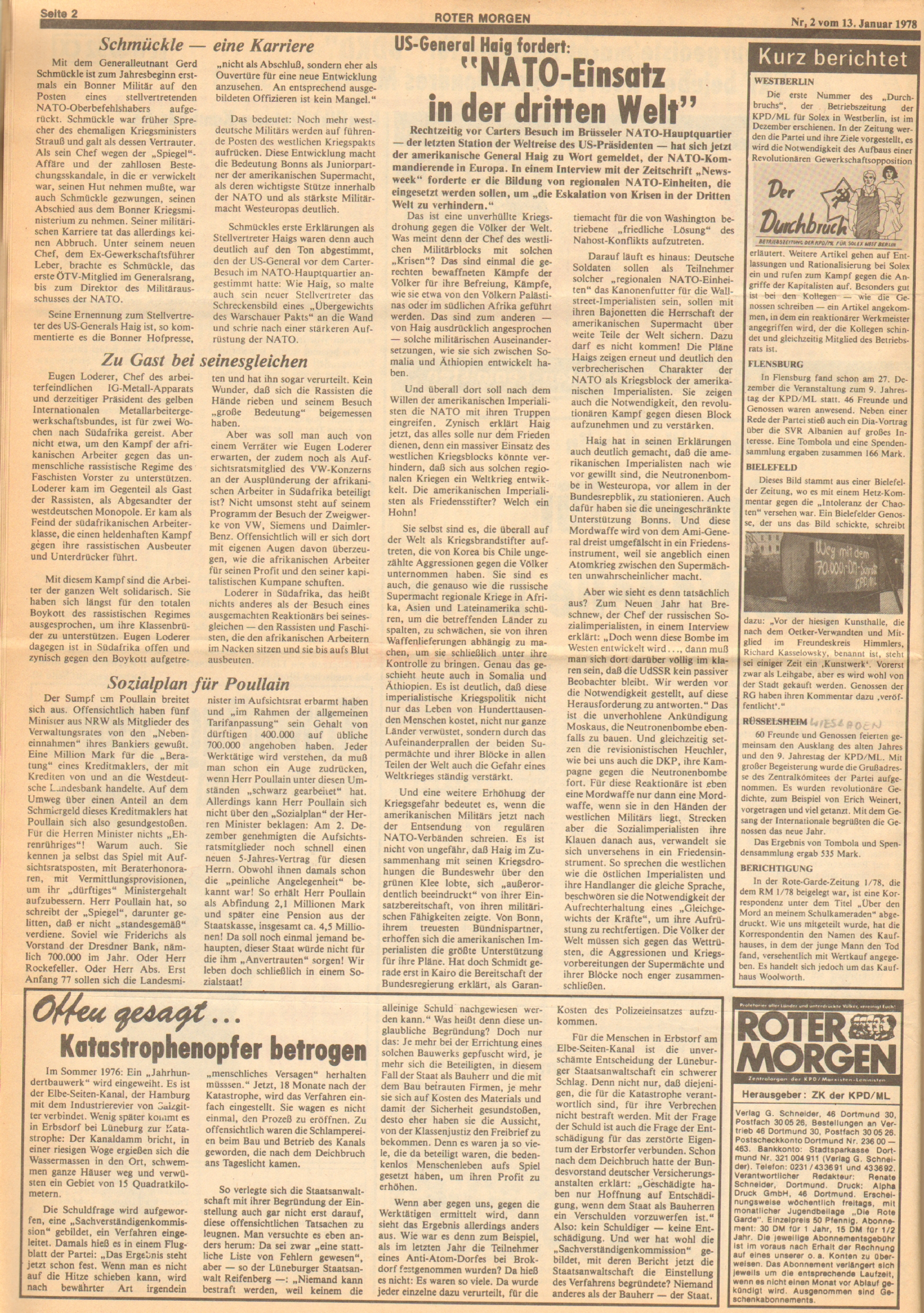 Roter Morgen, 12. Jg., 13. Januar 1978, Nr. 2, Seite 2