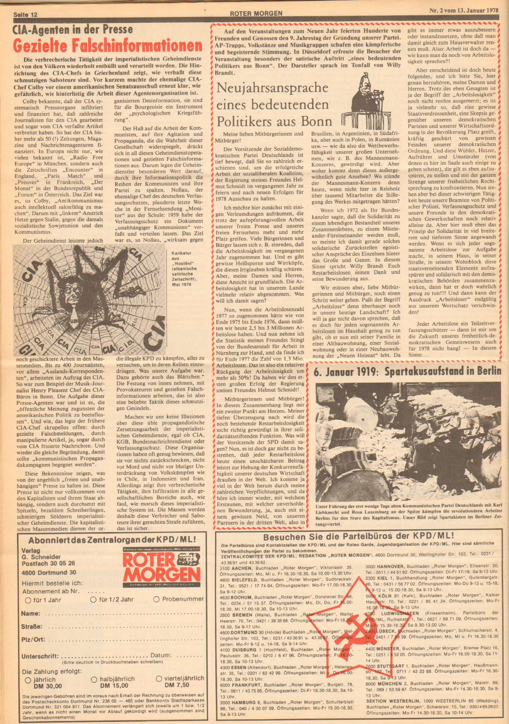 Roter Morgen, 12. Jg., 13. Januar 1978, Nr. 2, Seite 12