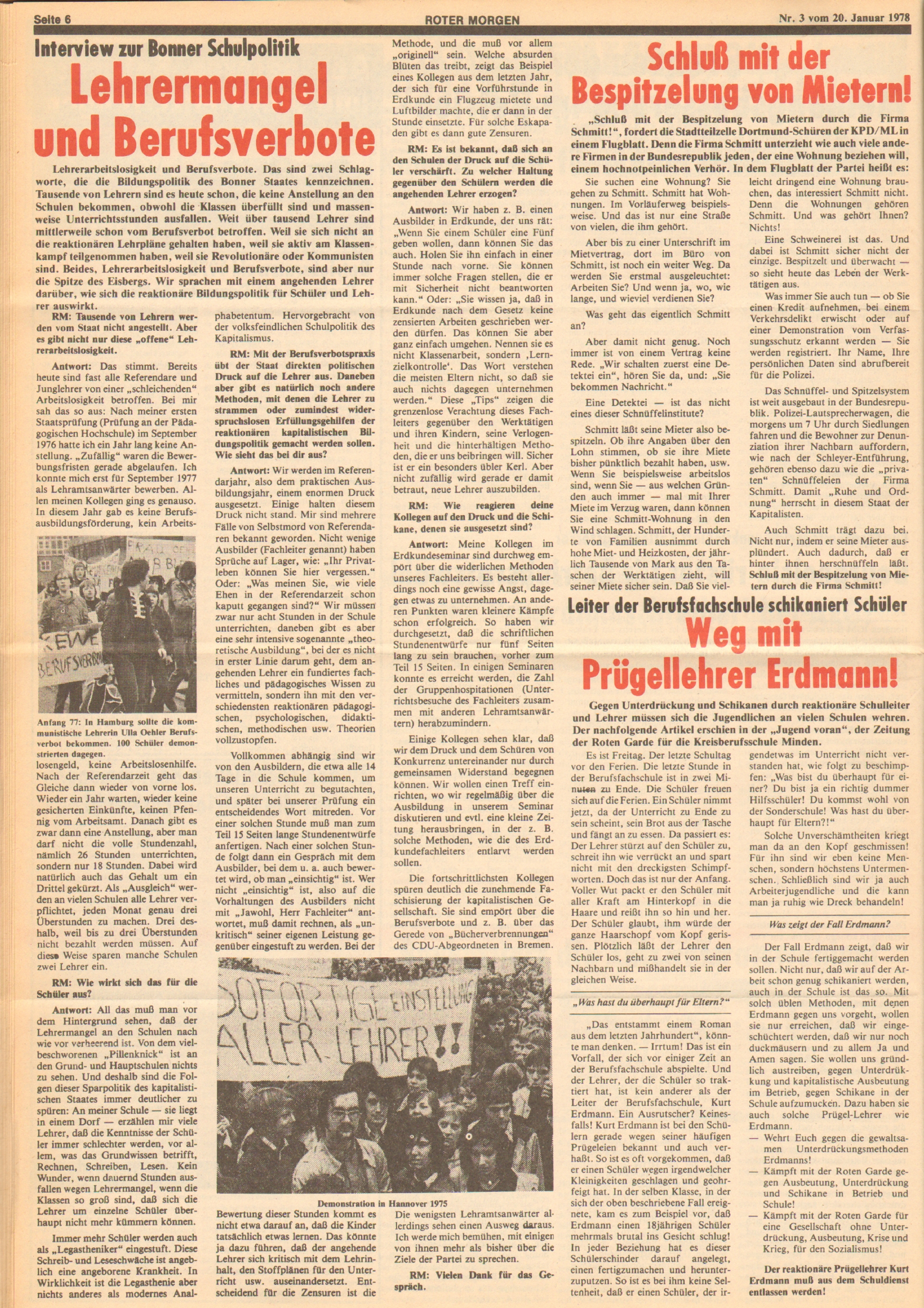 Roter Morgen, 12. Jg., 20. Januar 1978, Nr. 3, Seite 6