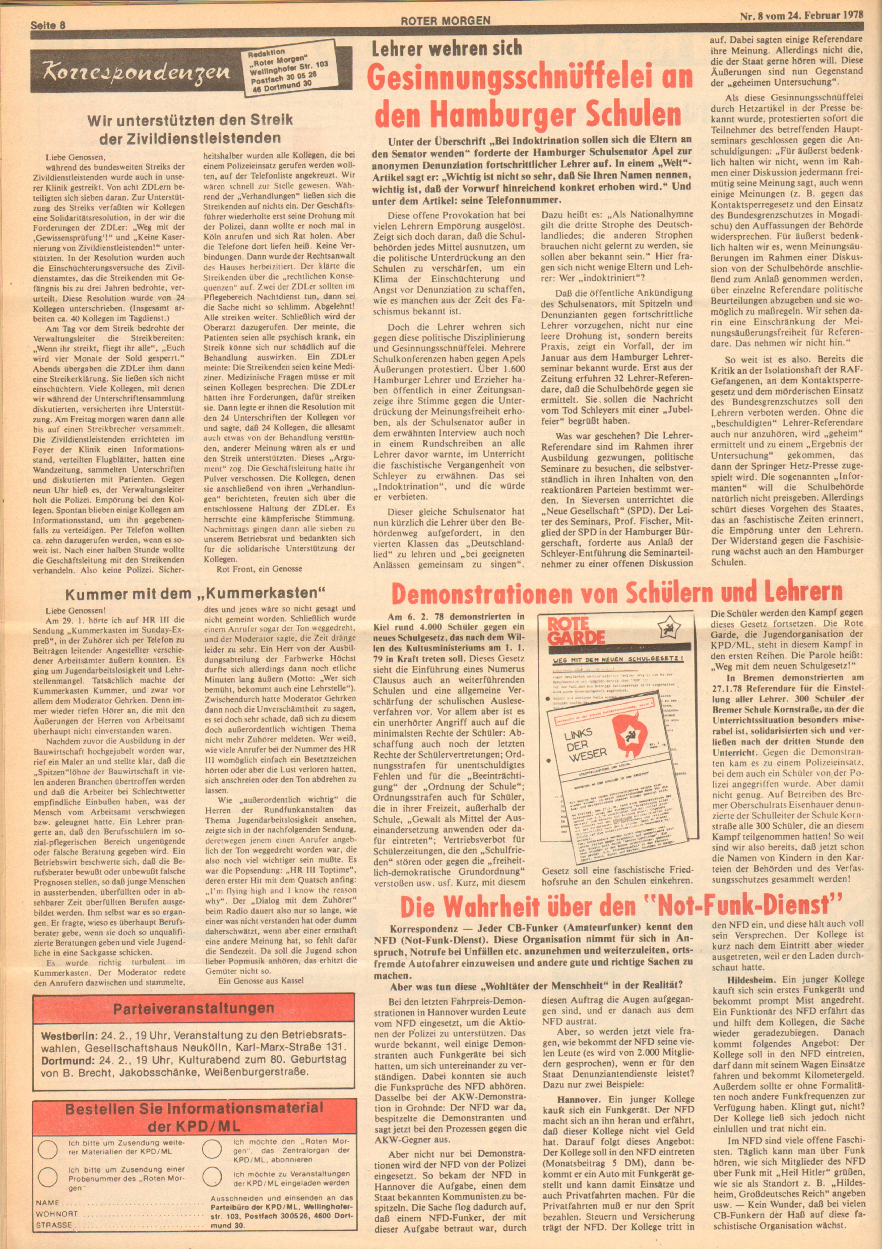 Roter Morgen, 12. Jg.,24. Februar 1978, Nr. 8, Seite 8