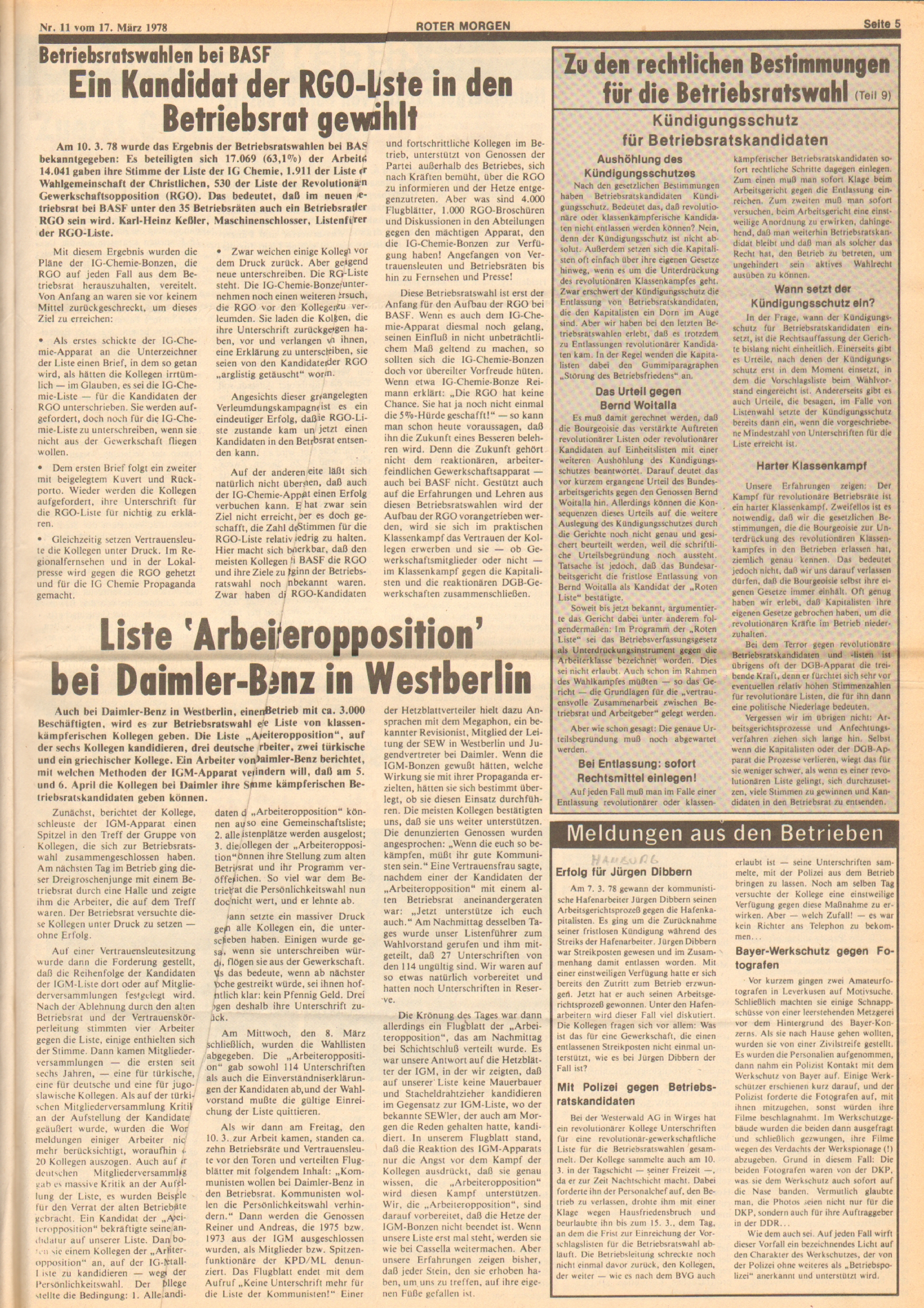 Roter Morgen, 12. Jg., 17. März 1978, Nr. 11, Seite 5