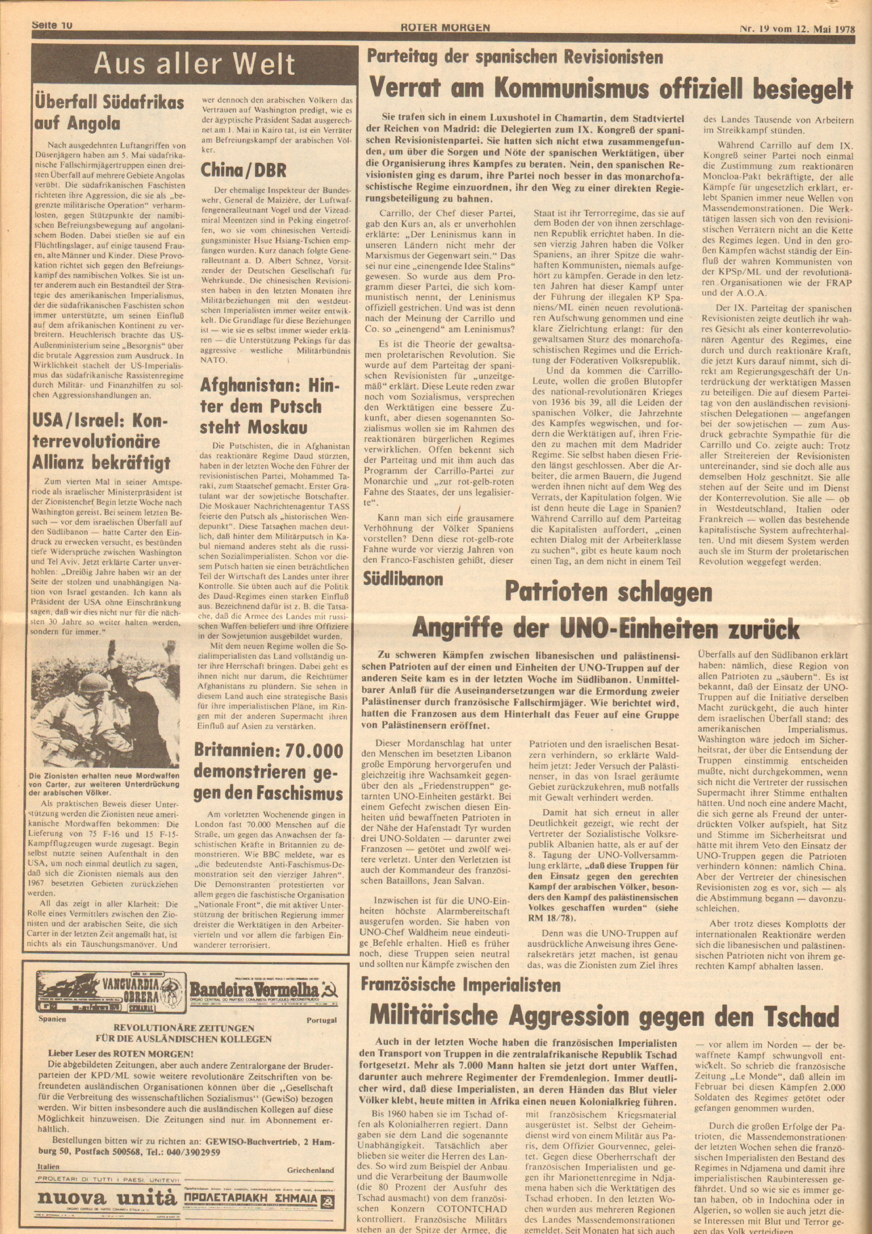 Roter Morgen, 12. Jg., 12. Mai 1978, Nr. 19, Seite 10