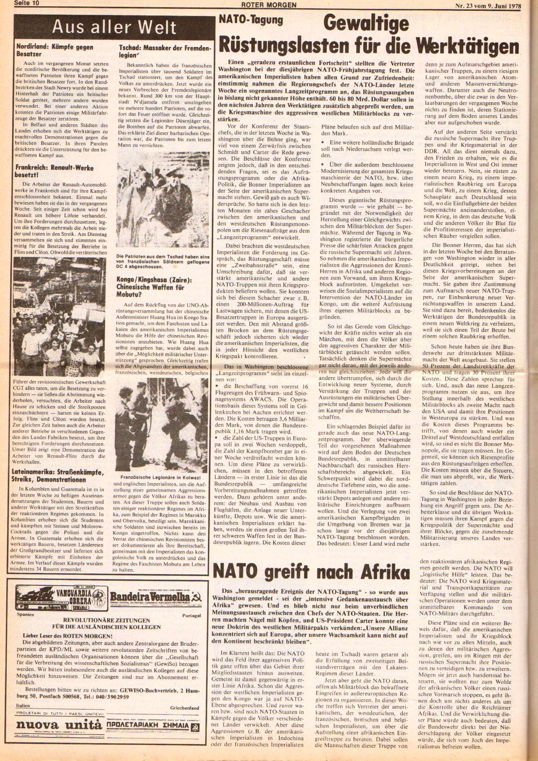 Roter Morgen, 12. Jg., 9. Juni 1978, Nr. 23, Seite 10