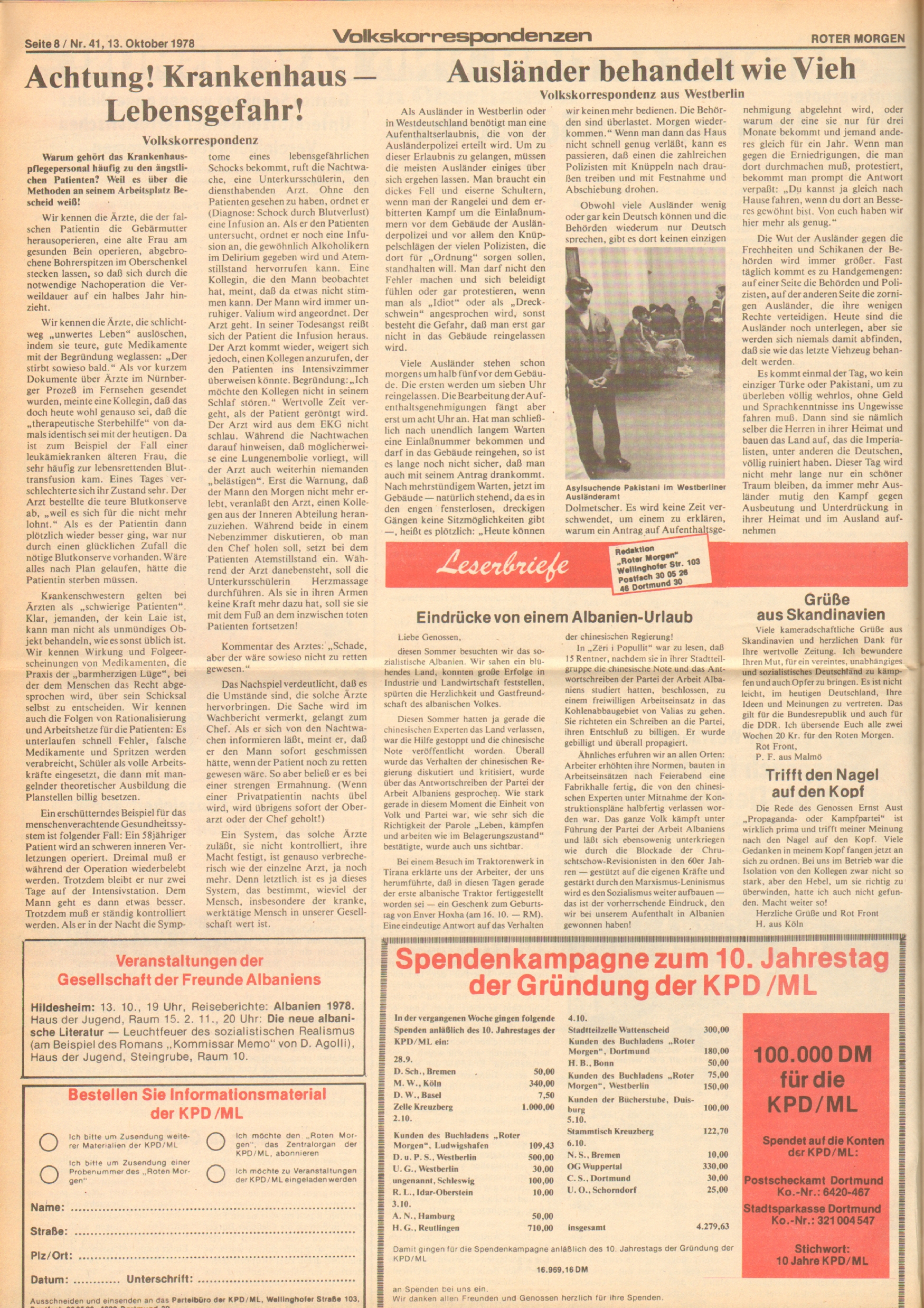 Roter Morgen, 12. Jg., 13. Oktober 1978, Nr. 41, Seite 8
