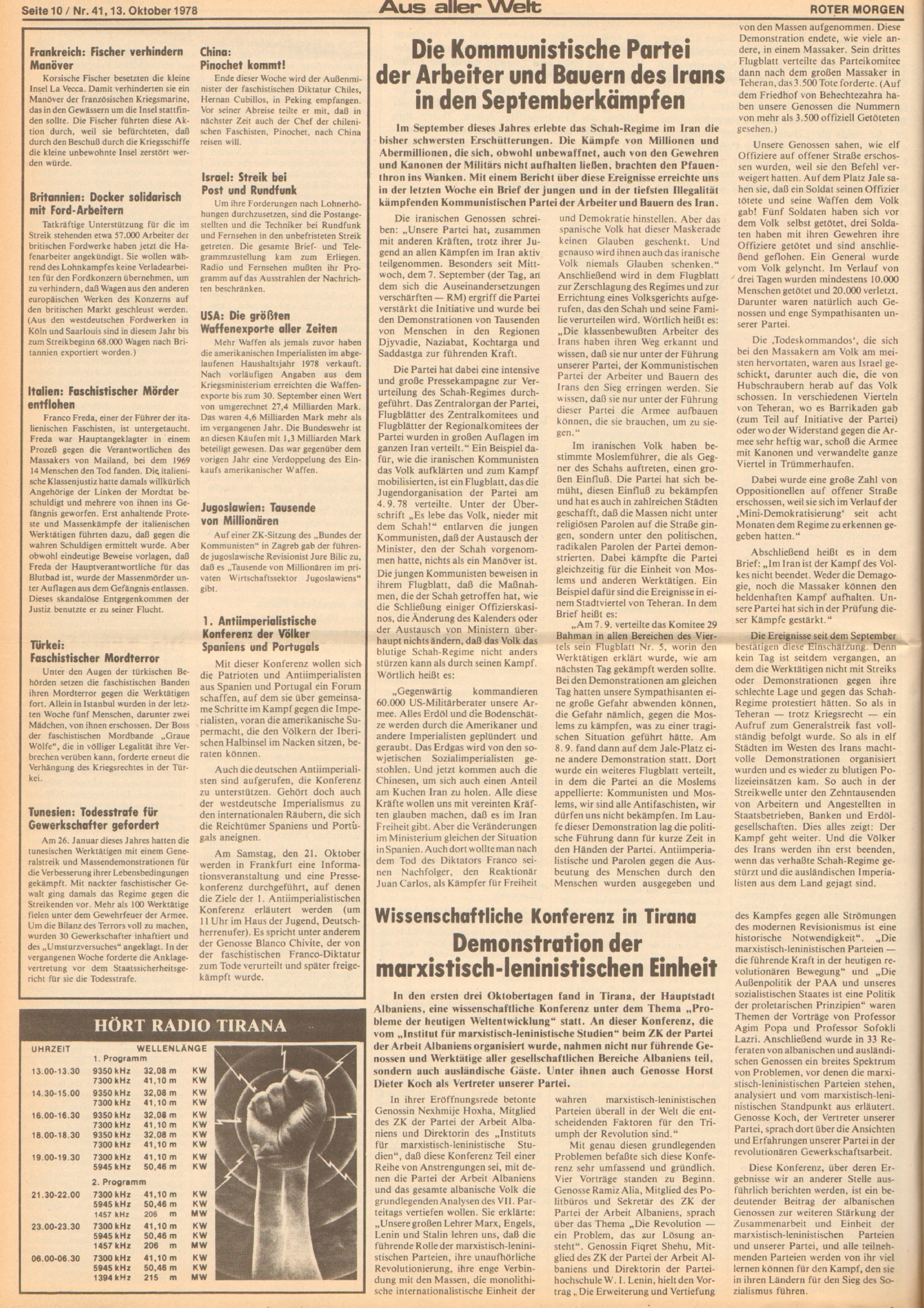Roter Morgen, 12. Jg., 13. Oktober 1978, Nr. 41, Seite 10