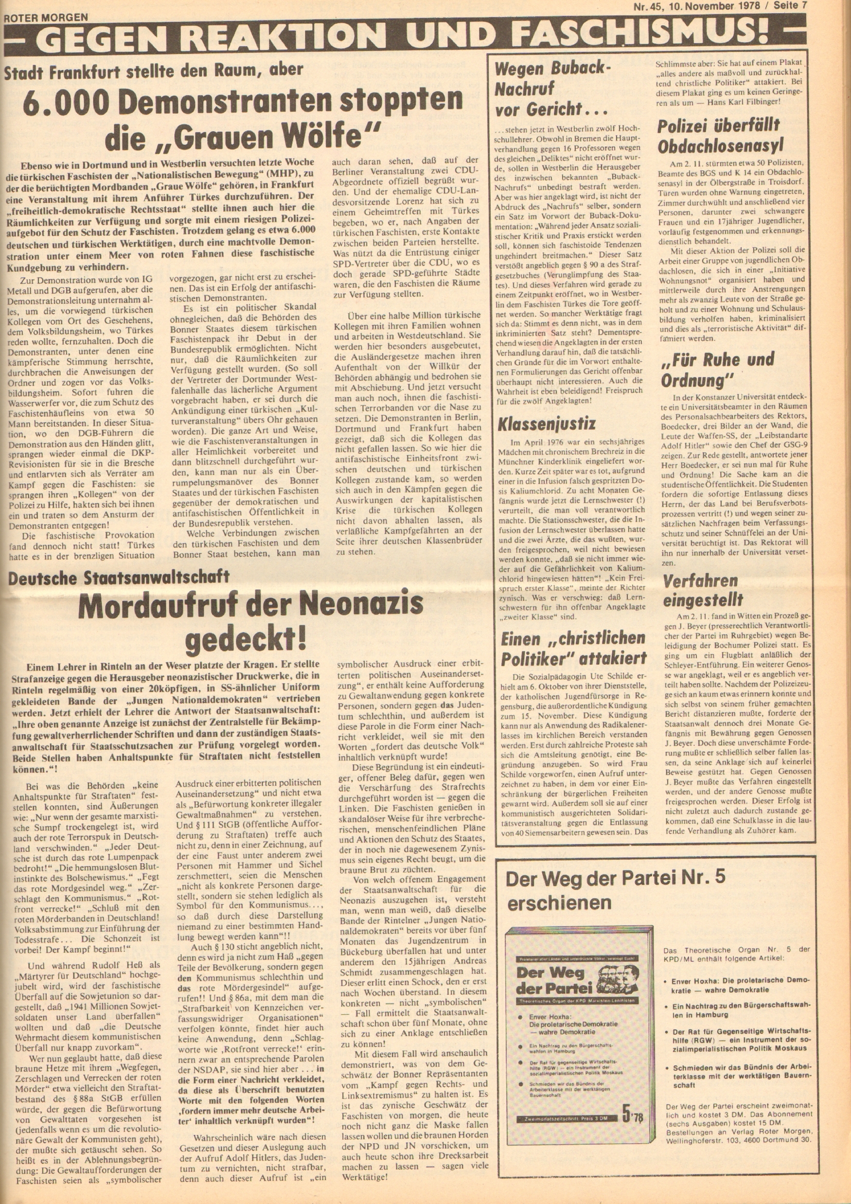 Roter Morgen, 12. Jg., 10. November 1978, Nr. 45, Seite 7